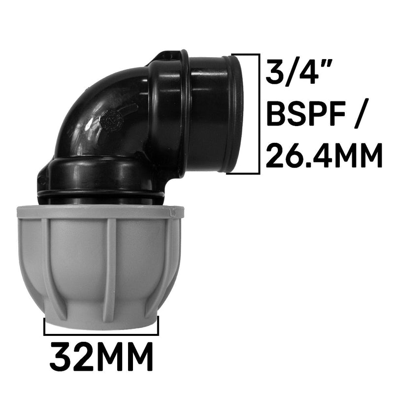 MDPE Elbow 32mm - 3/4" BSPF - Hardware > Plumbing Tech Hose & Fittings