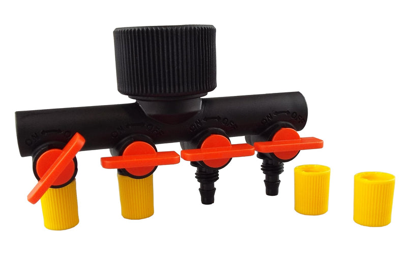 4-Way Manifold with Valves for Micro Irrigation Tube - Home & Garden > Lawn & Garden > Watering & Irrigation > Garden Hose Fittings & Valves > Garden Hose Fittings Garden watering