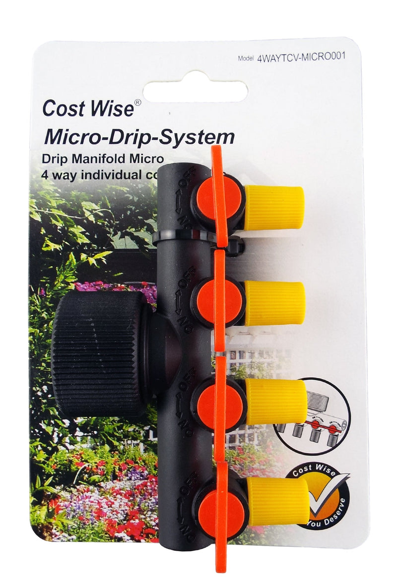 4-Way Manifold with Valves for Micro Irrigation Tube - Home & Garden > Lawn & Garden > Watering & Irrigation > Garden Hose Fittings & Valves > Garden Hose Fittings Garden watering