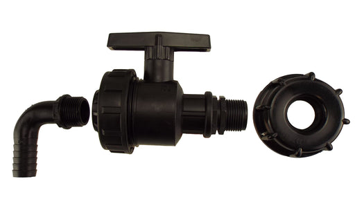 IBC 2” S60X6 Cap with Large Plastic Valve and Pond Elbow 20mm Barb - Home & Garden > Lawn & Garden