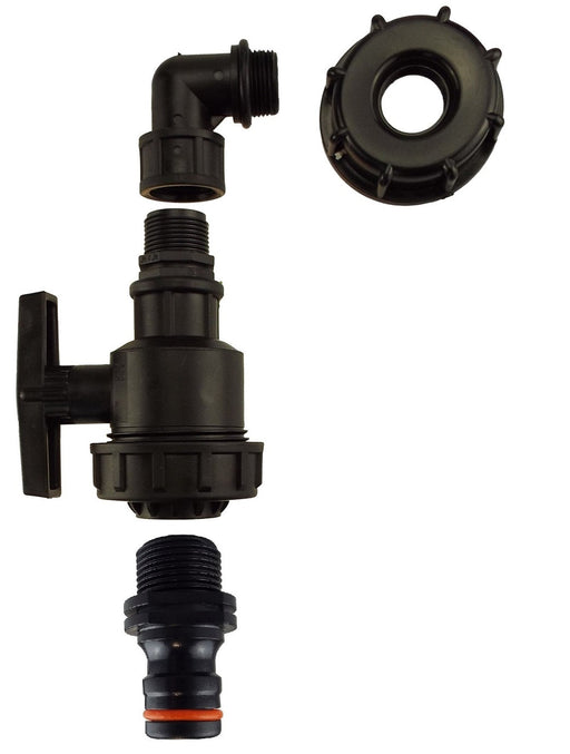 IBC 2” S60X6 Cap with Elbow Fitting, Large Plastic Valve and Male Quick Connector - Home & Garden > Lawn & Garden
