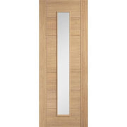 Wooden door with a glass panel on a white background