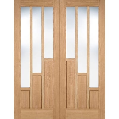 Oak Coventry 3 Light Panel Pair Un-Finished Internal Doors - 1981mm x 1220mm -