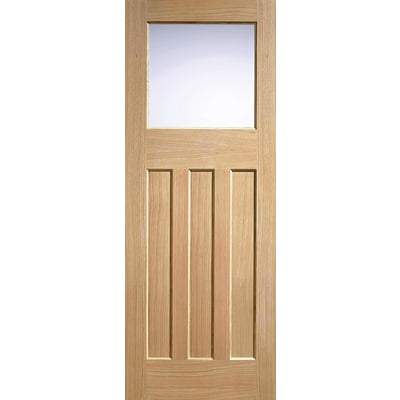 Oak DX 30's Style - 1 Glazed Frosted Glass Light Panel Un-Finished Internal Door - 1981mm x 838mm -