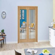 Oak Lincoln 3 Glazed Clear Light Panel Un-Finished Internal French Doors - 1981mm x 914mm -