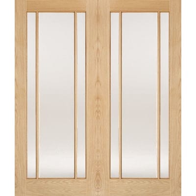 Oak Lincoln 3 Glazed Clear Light Panel Un-Finished Internal French Doors - 1981mm x 1524mm -