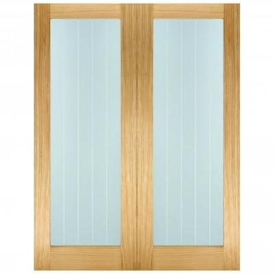 Oak Mexicano Glazed Door Pair Un-Finished Internal Door - 1981mm x 1219mm -