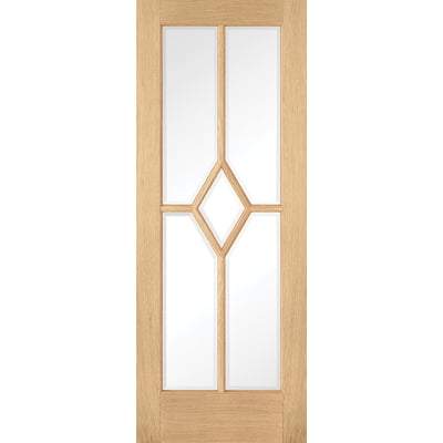 Oak Reims 5 Glazed Clear Panels (Diamond) Pre-Finished Internal Door - 1981mm x 838mm -