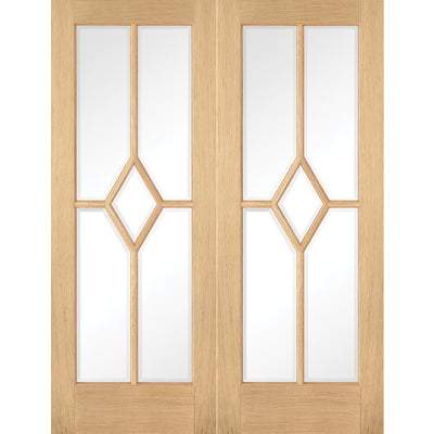 Oak Reims 5 Glazed Clear Panels (Diamond) Pre-Finished Internal French Doors - 1981mm x 1168mm -