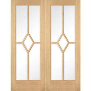 Oak Reims 5 Glazed Clear Panels (Diamond) Pre-Finished Internal French Doors - 1981mm x 1524mm -