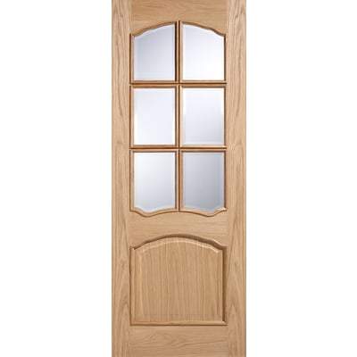 Oak Riviera RM2S 6 Glazed Clear Light Panels Un-Finished Internal Door - 1981mm x 838mm -