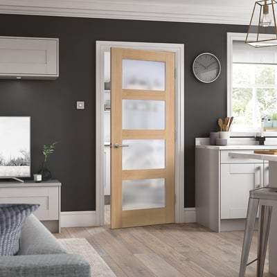 Oak Shaker 4 Clear Glass Light Panel Pre-Finished Internal Door - 1981mm x 610mm - Hardware > Building Materials > Doors > Home Doors Doors