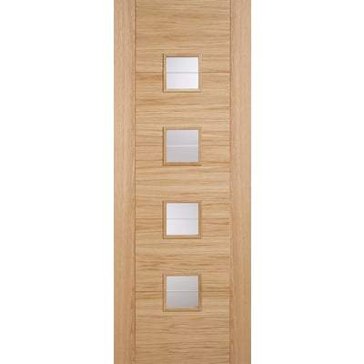 Oak Vancouver 4 Light Brilliant Cut Glass Pre-Finished Internal Door - 1981mm x 838mm -