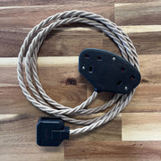 Cream / Linen Braided Fabric Decorative Extension Lead - 2 Gang Black Trailing Socket - Extension Leads