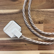 Cream / Linen Braided Fabric Decorative Extension Lead - 2 Gang White Trailing Socket - Extension Leads
