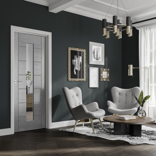 Palermo Pre-Finished Light Grey Door with Clear Glass - 2040 x 726mm -