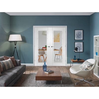 Palermo 1 Light White Primed Door Pair with Clear Glass -