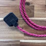 Red / Pink / Orange Braided Fabric Decorative Extension Lead - Black 2 Gang Trailing Socket - Extension Leads