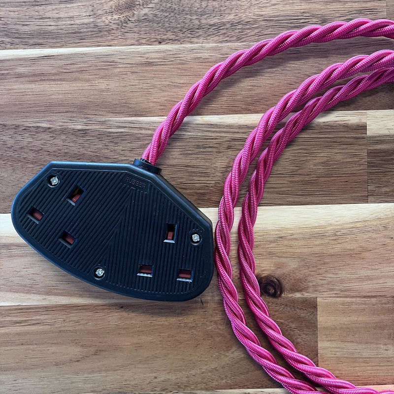 Red / Pink / Orange Braided Fabric Decorative Extension Lead - Black 2 Gang Trailing Socket - Extension Leads