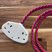 Pink Braided Fabric Decorative Extension Lead - 2 Gang White Trailing Socket - Extension Leads