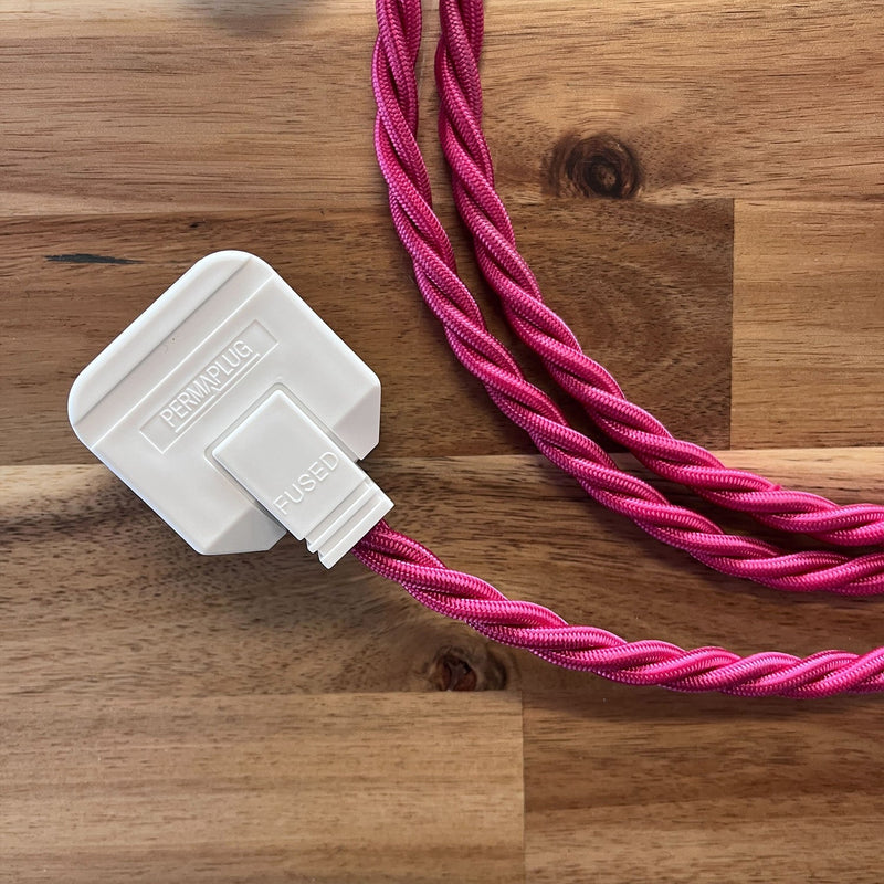 Pink Braided Fabric Decorative Extension Lead - 2 Gang White Trailing Socket - Extension Leads