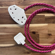 Pink Braided Fabric Decorative Extension Lead - 2 Gang White Trailing Socket - Extension Leads