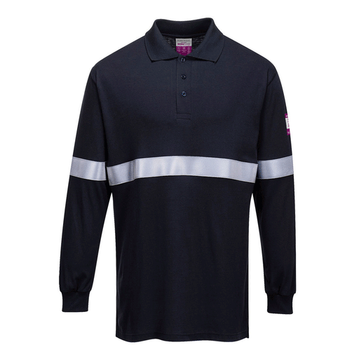 Portwest FR03 Flame Resistant Anti-Static Long Sleeve Polo Shirt with Reflective Tape - FLAME RETARDANT SHIRTS