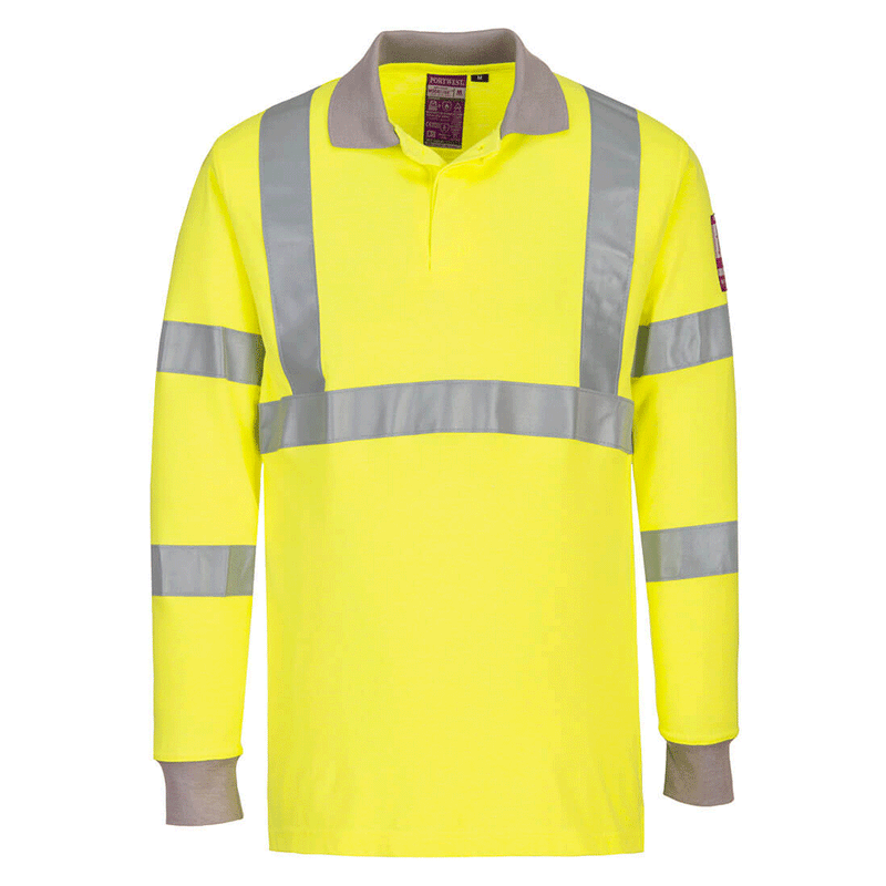 Portwest FR77 Flame Resistant Anti-Static Hi-Vis Long Sleeve Polo Shirt - FLAME RETARDANT SHIRTS