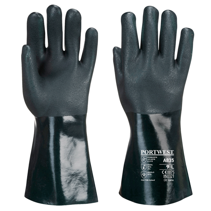 Portwest A835 Double Dipped PVC Gauntlet Glove 35cm - GAUNTLET GLOVES