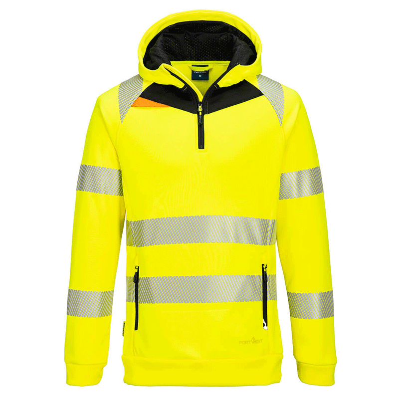Portwest DX482 Hi-Vis 1/4 Zip Hoodie - HI-VIS SWEATSHIRTS & HOODIES
