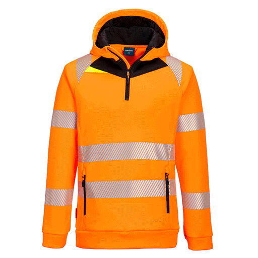 Portwest DX482 Hi-Vis 1/4 Zip Hoodie - HI-VIS SWEATSHIRTS & HOODIES
