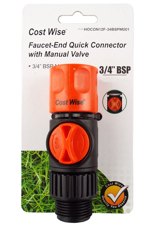 Cost Wise Female Connector with Valve and 3/4" BSPM Inlet - Home & Garden > Lawn & Garden Garden watering