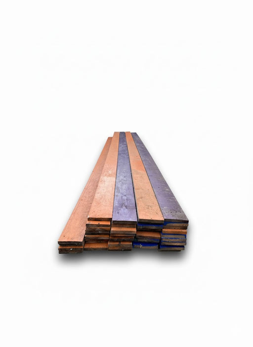 Stack of used 6x1 timber wood planks sheets for sale at Trade In Timber on a white background