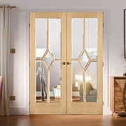Oak Reims 5 Glazed Clear Panels (Diamond) Pre-Finished Internal French Doors - 1981mm x 1168mm -