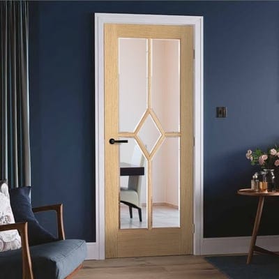 Oak Reims 5 Glazed Clear Panels (Diamond) Pre-Finished Internal Door - 1981mm x 686mm -