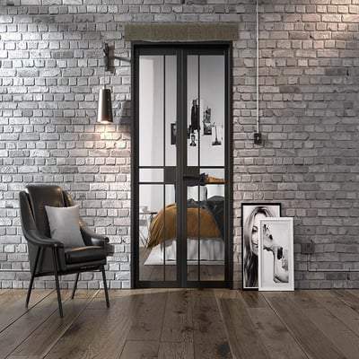 Greenwich Black Primed 10 Glazed Clear Light Panels Interior Room Divider - 2031mm x 1246mm - Doors