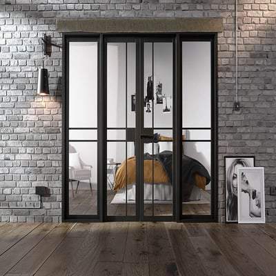 Greenwich Black Primed 16 Glazed Clear Light Panels Interior Room Divider - Doors