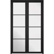 Black-framed glass sliding door with six panels on a white background