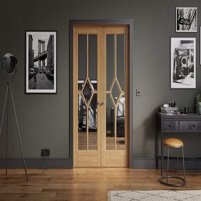 Reims Oak Pre-Finished 10 Glazed Clear Light Panels Interior Room Divider - 2031mm x 1246mm - Doors