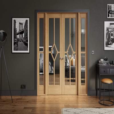 Reims Oak Pre-Finished 14 Glazed Clear Light Panels Interior Room Divider - 2031mm x 1904mm - Doors
