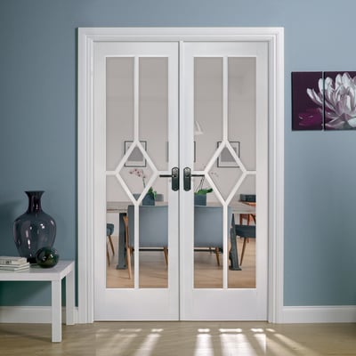 Reims White Primed 10 Glazed Clear Bevelled Light Panels Interior Room Divider - 2031mm - 1246mm - Doors