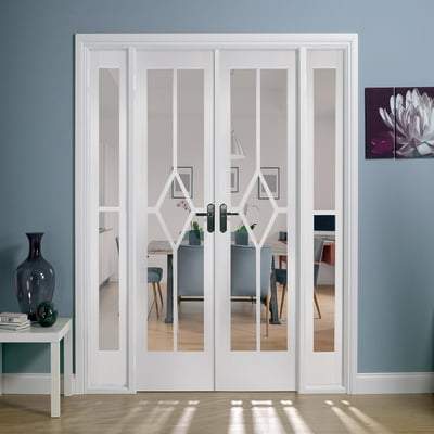 Reims White Primed 14 Glazed Clear Bevelled Light Panels Interior Room Divider - 2031mm - 1904mm - Doors