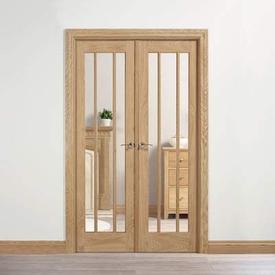 Lincoln Oak Unfinished 6 Glazed Clear Light Panels Interior Room Divider - 2031mm x 1246mm - Doors