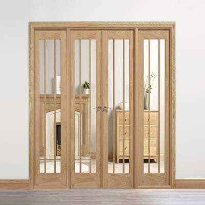 Lincoln Oak Unfinished 12 Glazed Clear Light Panels Interior Room Divider - 2031mm x 2478mm - Doors