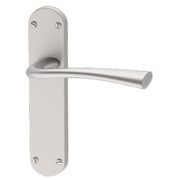 Silver door handle on a white background