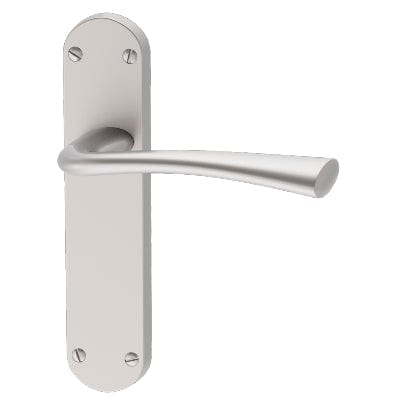 Silver door handle on a white background