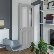 Moulded Textured Grey Pre-Finished 2 Glazed Clear Light Panels Interior Door - All Sizes - Doors