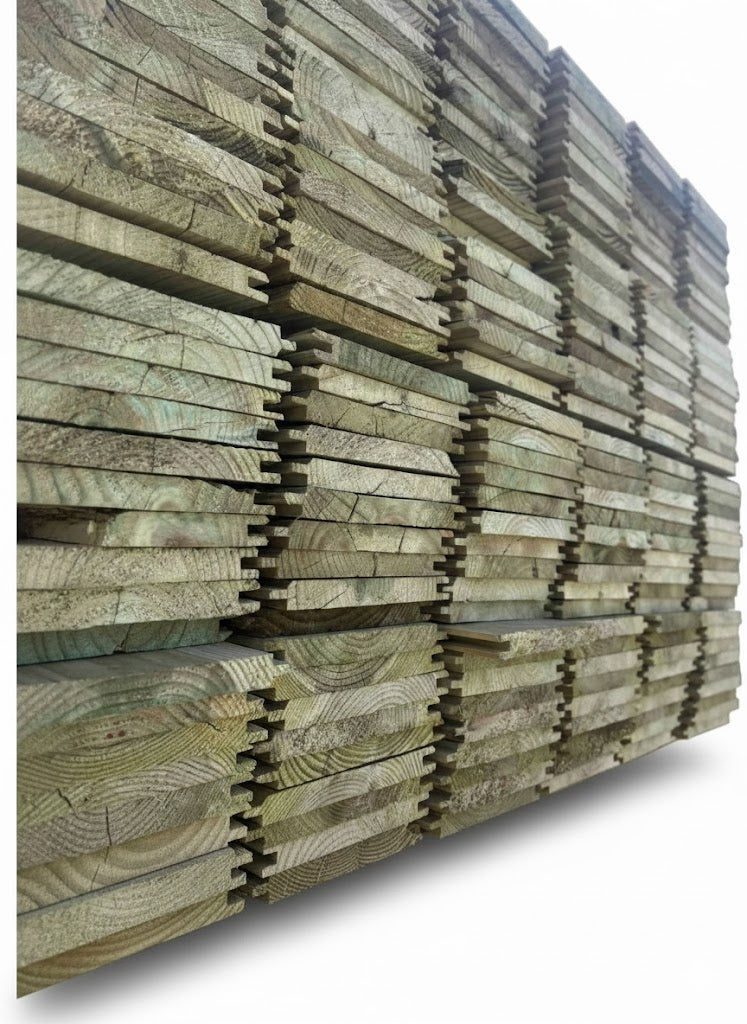 Stack of wooden planks on a white background tongue amd groove cladding