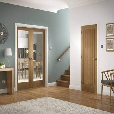 Oak Mexicano Glazed Door Pair Un-Finished Internal Door - 1981mm x 1372mm -