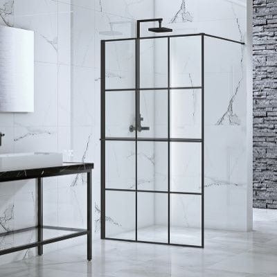 Velar+ Crittal Walk-In Panel w/ Matt Black Towel Rail and Stabilising Bar - Bathrooms